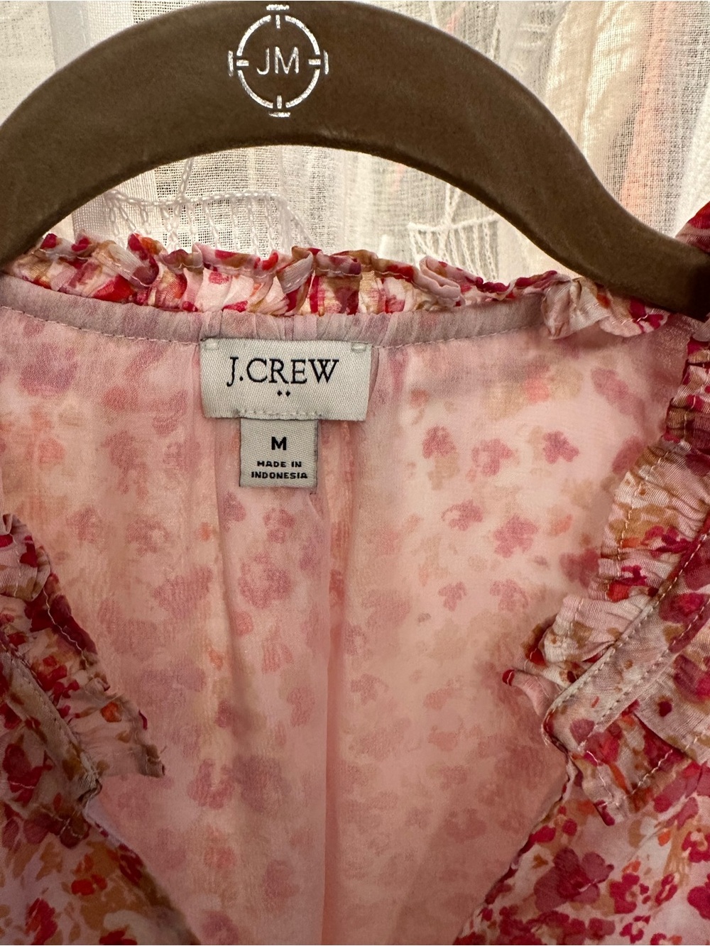 J. Crew Floral Ruffle V-Neck Blouse in Pink and Red - Picture 4 of 6